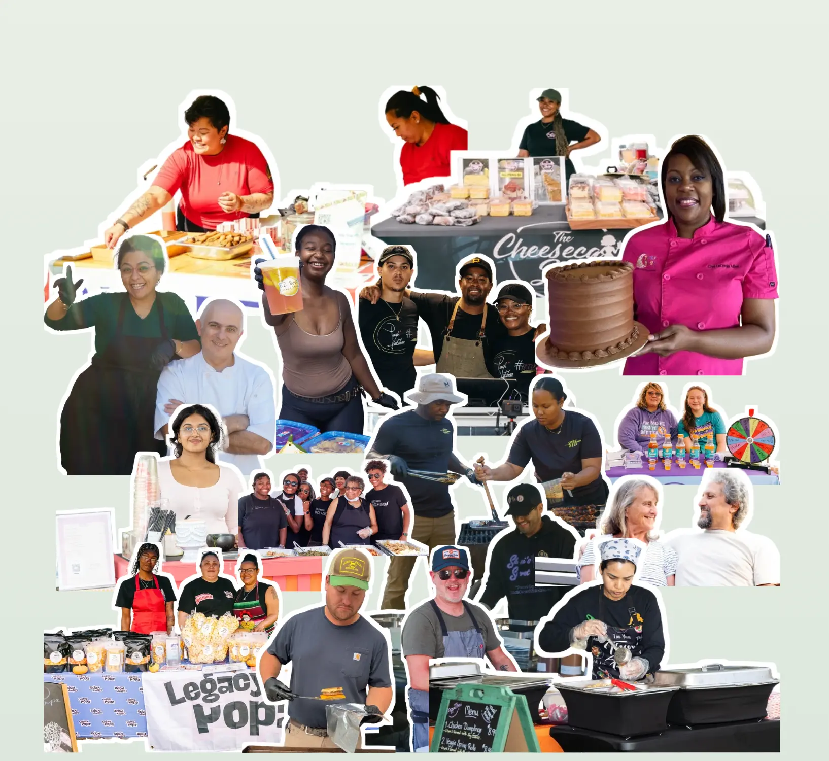 Collage of local kitchen creators at their market stands
